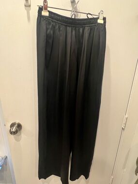 DKNY Black Wide-Leg Satin-Feel Pants